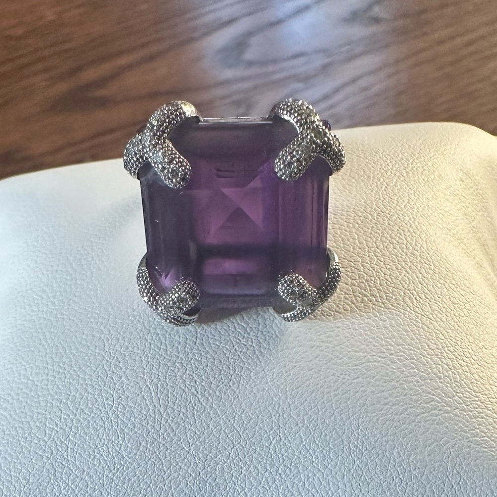 Di Modolo Milano Italy Purple Quartz Pave Diamond Silver 925 Cocktail Ring 6